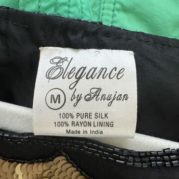 Vintage Elegance By Anujan Beaded Sequin Short Sleeve Silk Blouse Black Medium - Picture 15 of 15